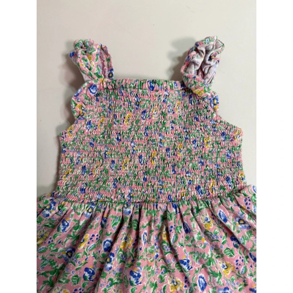 Vintage Ralph Lauren Baby Girls Floral Smocked Sun Dress 9M Cotton Ruffle Strap